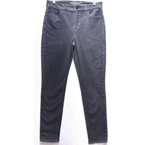Lauren Ralph Lauren Floral Embroidered Jeans Women's 4 Black Skinny Curvy